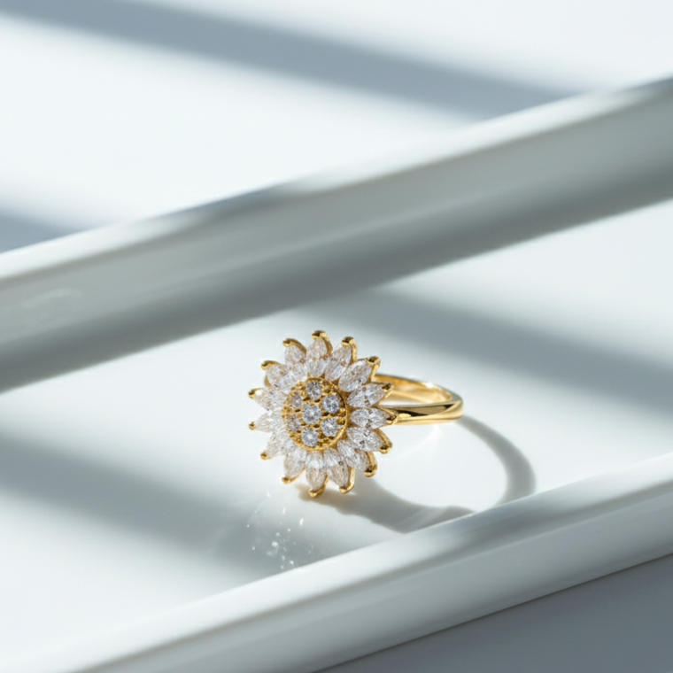Anillo Girasol antiestrés giratorio ajustable – anillo antiestrés con aro giratorio ajustable