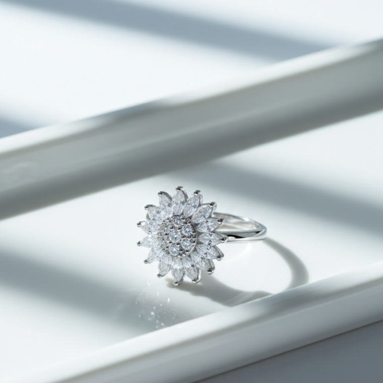 Anillo Girasol antiestrés giratorio ajustable – anillo antiestrés con aro giratorio ajustable
